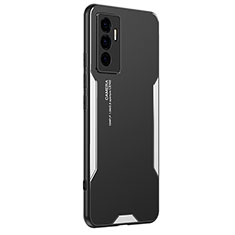 Funda Lujo Marco de Aluminio y Silicona Carcasa Bumper PB2 para Vivo V23e Plata