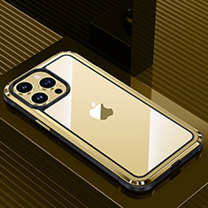 Funda Lujo Marco de Aluminio y Silicona Carcasa Bumper QC1 para Apple iPhone 13 Pro Max Oro