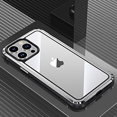 Funda Lujo Marco de Aluminio y Silicona Carcasa Bumper QC1 para Apple iPhone 14 Pro Max Plata