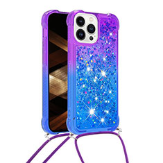 Funda Silicona Carcasa Goma Bling-Bling con Acollador Cordon Lanyard S01 para Apple iPhone 14 Pro Morado