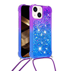 Funda Silicona Carcasa Goma Bling-Bling con Acollador Cordon Lanyard S01 para Apple iPhone 15 Morado