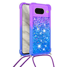 Funda Silicona Carcasa Goma Bling-Bling con Acollador Cordon Lanyard S01 para Google Pixel 8 5G Morado