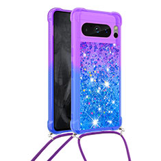 Funda Silicona Carcasa Goma Bling-Bling con Acollador Cordon Lanyard S01 para Google Pixel 8 Pro 5G Morado