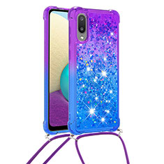 Funda Silicona Carcasa Goma Bling-Bling con Acollador Cordon Lanyard S01 para Samsung Galaxy A02 Morado