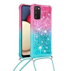 Funda Silicona Carcasa Goma Bling-Bling con Acollador Cordon Lanyard S01 para Samsung Galaxy A03s Rosa