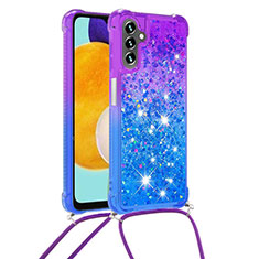 Funda Silicona Carcasa Goma Bling-Bling con Acollador Cordon Lanyard S01 para Samsung Galaxy A04s Morado