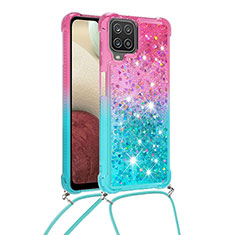 Funda Silicona Carcasa Goma Bling-Bling con Acollador Cordon Lanyard S01 para Samsung Galaxy A12 5G Rosa