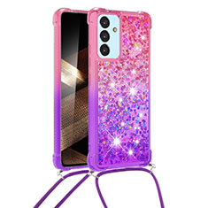 Funda Silicona Carcasa Goma Bling-Bling con Acollador Cordon Lanyard S01 para Samsung Galaxy A15 4G Rosa Roja