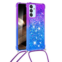 Funda Silicona Carcasa Goma Bling-Bling con Acollador Cordon Lanyard S01 para Samsung Galaxy A15 LTE Morado