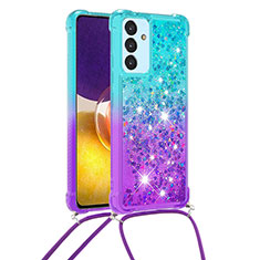 Funda Silicona Carcasa Goma Bling-Bling con Acollador Cordon Lanyard S01 para Samsung Galaxy A24 4G Azul Cielo