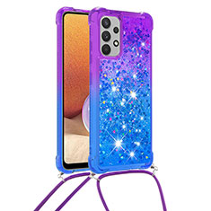 Funda Silicona Carcasa Goma Bling-Bling con Acollador Cordon Lanyard S01 para Samsung Galaxy A32 4G Morado