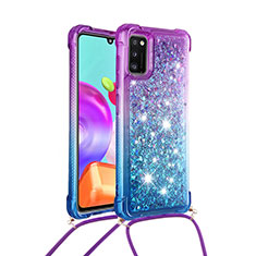 Funda Silicona Carcasa Goma Bling-Bling con Acollador Cordon Lanyard S01 para Samsung Galaxy A41 Morado