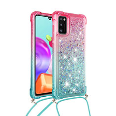 Funda Silicona Carcasa Goma Bling-Bling con Acollador Cordon Lanyard S01 para Samsung Galaxy A41 Rosa