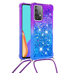 Funda Silicona Carcasa Goma Bling-Bling con Acollador Cordon Lanyard S01 para Samsung Galaxy A52 4G Morado