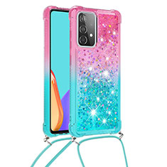 Funda Silicona Carcasa Goma Bling-Bling con Acollador Cordon Lanyard S01 para Samsung Galaxy A52 4G Rosa