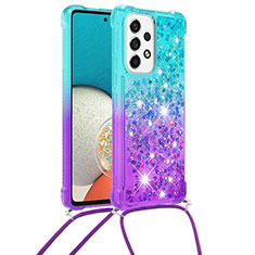 Funda Silicona Carcasa Goma Bling-Bling con Acollador Cordon Lanyard S01 para Samsung Galaxy A53 5G Azul Cielo