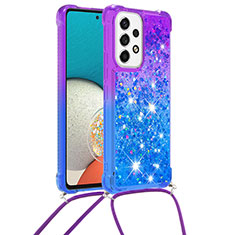 Funda Silicona Carcasa Goma Bling-Bling con Acollador Cordon Lanyard S01 para Samsung Galaxy A53 5G Morado