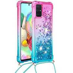 Funda Silicona Carcasa Goma Bling-Bling con Acollador Cordon Lanyard S01 para Samsung Galaxy A71 4G A715 Rosa