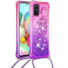 Funda Silicona Carcasa Goma Bling-Bling con Acollador Cordon Lanyard S01 para Samsung Galaxy A71 4G A715 Rosa Roja