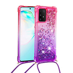 Funda Silicona Carcasa Goma Bling-Bling con Acollador Cordon Lanyard S01 para Samsung Galaxy A91 Rosa Roja