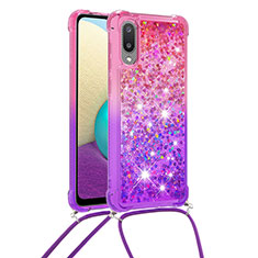 Funda Silicona Carcasa Goma Bling-Bling con Acollador Cordon Lanyard S01 para Samsung Galaxy M02 Rosa