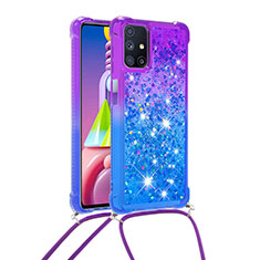 Funda Silicona Carcasa Goma Bling-Bling con Acollador Cordon Lanyard S01 para Samsung Galaxy M51 Morado