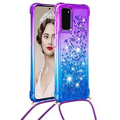 Funda Silicona Carcasa Goma Bling-Bling con Acollador Cordon Lanyard S01 para Samsung Galaxy S20 5G Morado