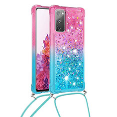 Funda Silicona Carcasa Goma Bling-Bling con Acollador Cordon Lanyard S01 para Samsung Galaxy S20 FE (2022) 5G Rosa