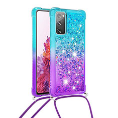 Funda Silicona Carcasa Goma Bling-Bling con Acollador Cordon Lanyard S01 para Samsung Galaxy S20 FE 4G Azul Cielo