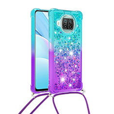 Funda Silicona Carcasa Goma Bling-Bling con Acollador Cordon Lanyard S01 para Xiaomi Mi 10i 5G Azul Cielo