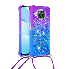 Funda Silicona Carcasa Goma Bling-Bling con Acollador Cordon Lanyard S01 para Xiaomi Mi 10T Lite 5G Morado