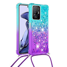 Funda Silicona Carcasa Goma Bling-Bling con Acollador Cordon Lanyard S01 para Xiaomi Mi 11T 5G Azul Cielo