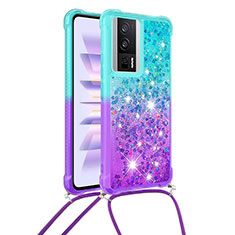 Funda Silicona Carcasa Goma Bling-Bling con Acollador Cordon Lanyard S01 para Xiaomi Poco F5 Pro 5G Azul Cielo