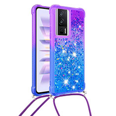 Funda Silicona Carcasa Goma Bling-Bling con Acollador Cordon Lanyard S01 para Xiaomi Poco F5 Pro 5G Morado