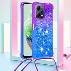 Funda Silicona Carcasa Goma Bling-Bling con Acollador Cordon Lanyard S01 para Xiaomi Redmi Note 12 5G Morado