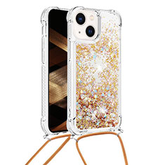 Funda Silicona Carcasa Goma Bling-Bling con Acollador Cordon Lanyard S02 para Apple iPhone 13 Oro