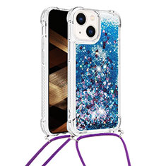 Funda Silicona Carcasa Goma Bling-Bling con Acollador Cordon Lanyard S02 para Apple iPhone 14 Azul