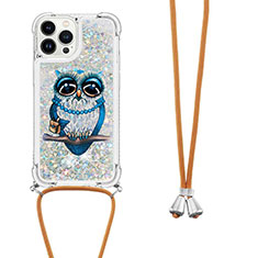 Funda Silicona Carcasa Goma Bling-Bling con Acollador Cordon Lanyard S02 para Apple iPhone 14 Pro Plata