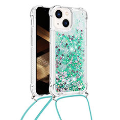 Funda Silicona Carcasa Goma Bling-Bling con Acollador Cordon Lanyard S02 para Apple iPhone 15 Verde