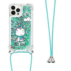 Funda Silicona Carcasa Goma Bling-Bling con Acollador Cordon Lanyard S02 para Apple iPhone 16 Pro Verde