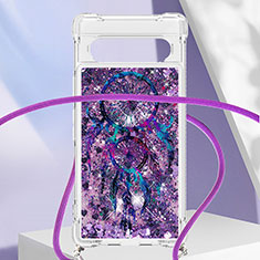 Funda Silicona Carcasa Goma Bling-Bling con Acollador Cordon Lanyard S02 para Google Pixel 7a 5G Morado