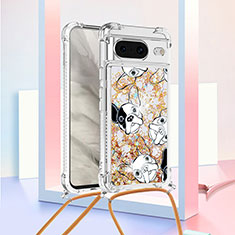 Funda Silicona Carcasa Goma Bling-Bling con Acollador Cordon Lanyard S02 para Google Pixel 8 5G Oro