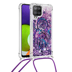 Funda Silicona Carcasa Goma Bling-Bling con Acollador Cordon Lanyard S02 para Samsung Galaxy A22 4G Morado