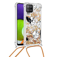 Funda Silicona Carcasa Goma Bling-Bling con Acollador Cordon Lanyard S02 para Samsung Galaxy A22 4G Oro