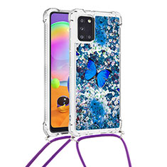 Funda Silicona Carcasa Goma Bling-Bling con Acollador Cordon Lanyard S02 para Samsung Galaxy A31 Azul