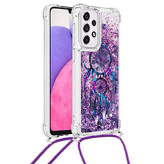 Funda Silicona Carcasa Goma Bling-Bling con Acollador Cordon Lanyard S02 para Samsung Galaxy A33 5G Morado