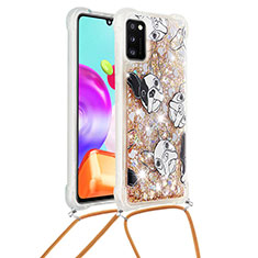 Funda Silicona Carcasa Goma Bling-Bling con Acollador Cordon Lanyard S02 para Samsung Galaxy A41 Oro