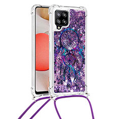 Funda Silicona Carcasa Goma Bling-Bling con Acollador Cordon Lanyard S02 para Samsung Galaxy A42 5G Morado