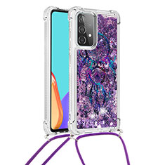 Funda Silicona Carcasa Goma Bling-Bling con Acollador Cordon Lanyard S02 para Samsung Galaxy A52 5G Morado