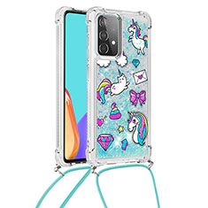 Funda Silicona Carcasa Goma Bling-Bling con Acollador Cordon Lanyard S02 para Samsung Galaxy A52s 5G Azul Cielo